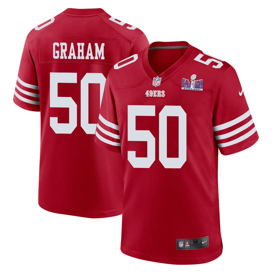 Jalen Graham 50 San Francisco 49ers Super Bowl LVIII Patch Game Scarlet NFL Jersey Men's