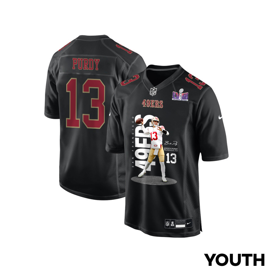 Brock Purdy 13 San Francisco 49ers Throwing Ball Fashion Game Carbon Black NFL Jersey Youth