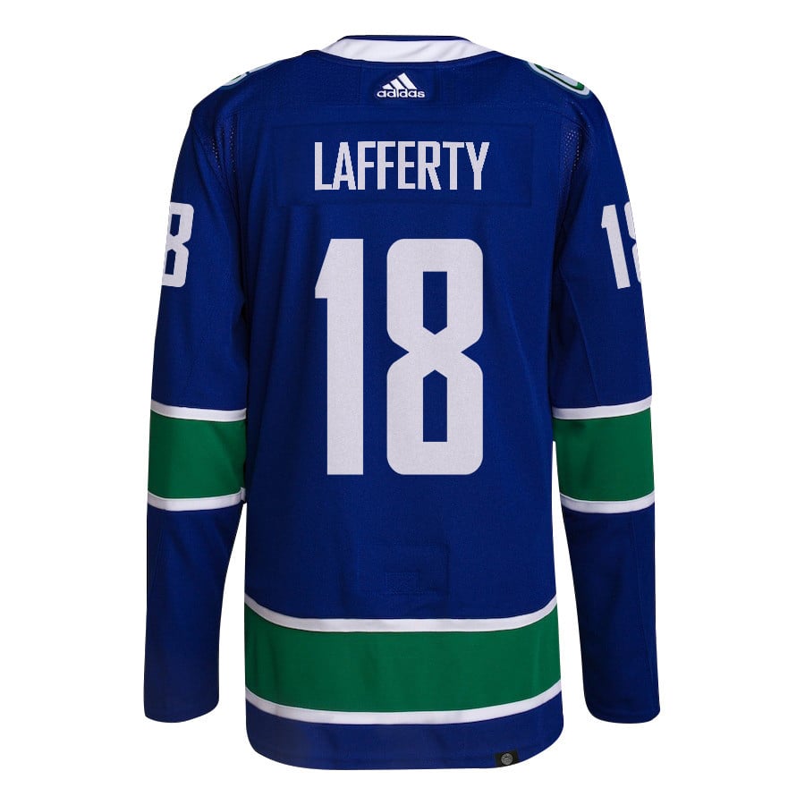 Sam Lafferty 18 Vancouver Canucks 2024 Playoffs Patch Home Blue NHL Jersey Men's