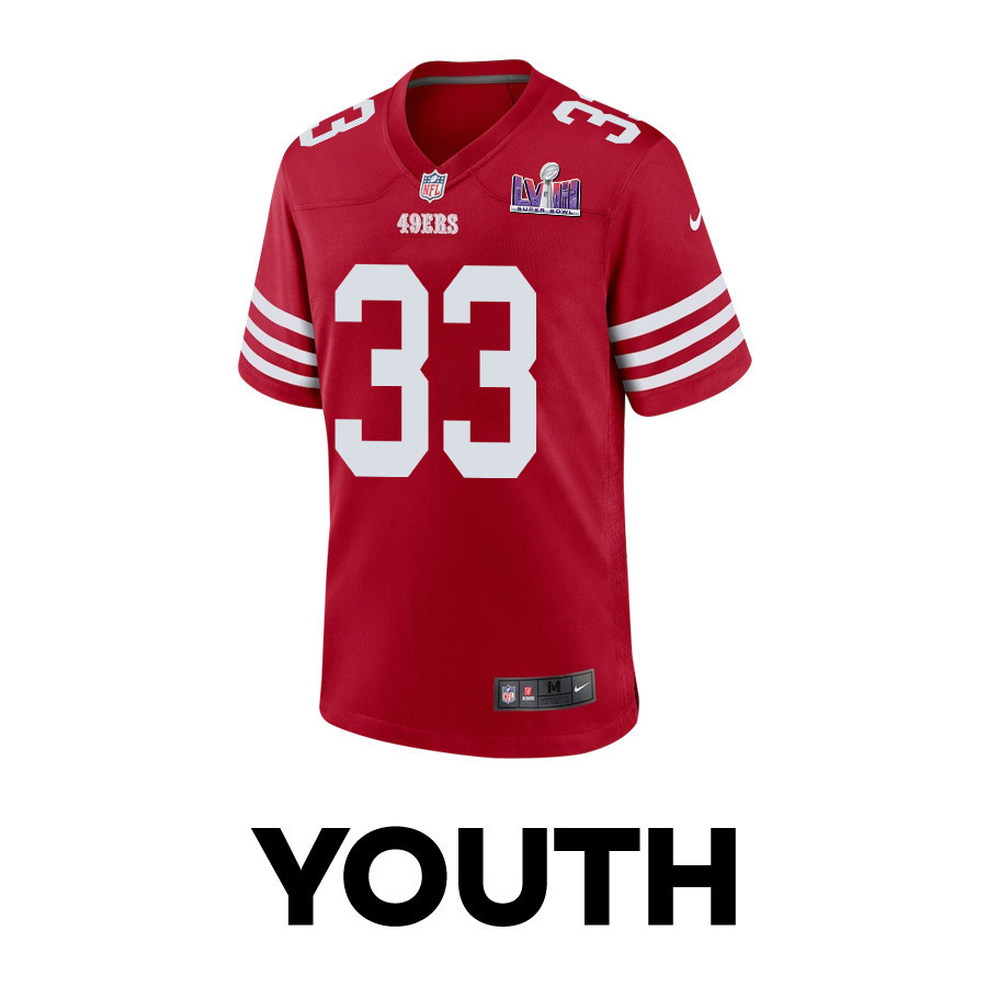 Logan Ryan 33 San Francisco 49ers Super Bowl LVIII Patch Game Scarlet NFL Jersey Youth