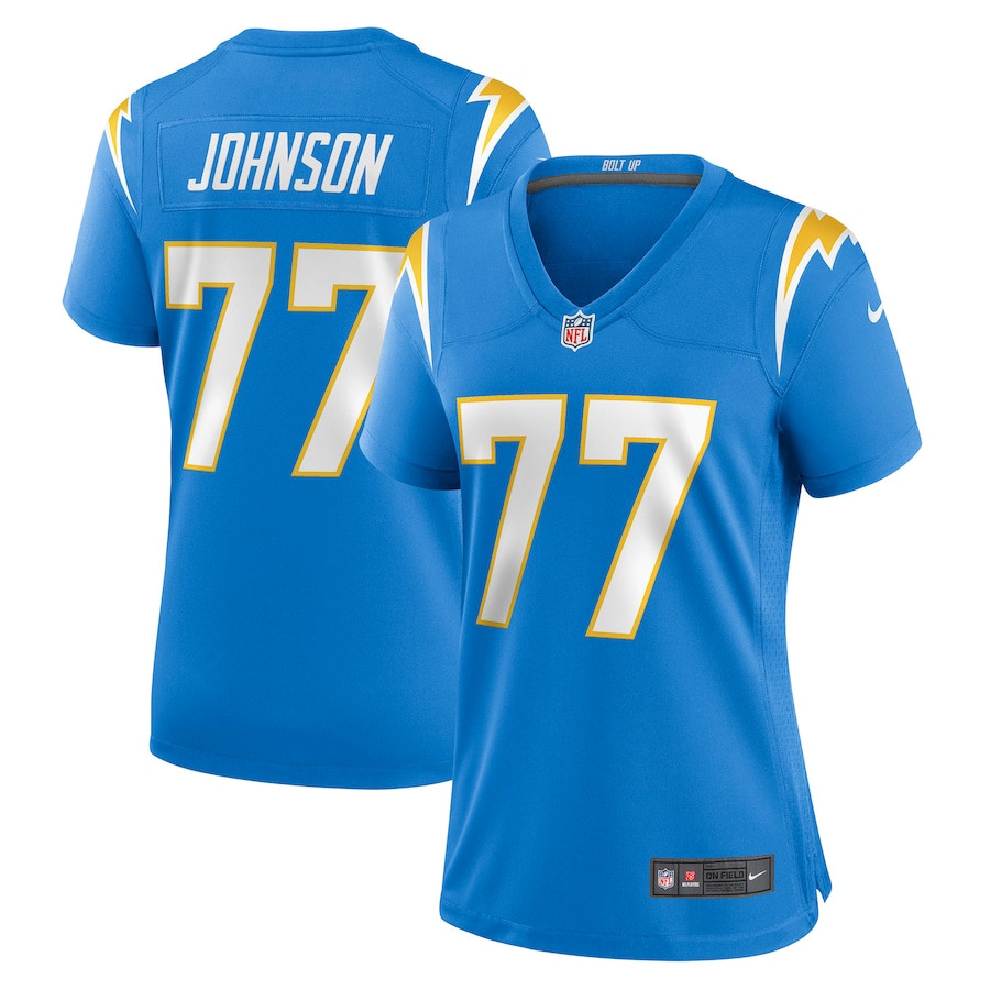 Zion Johnson 77 Los Angeles Chargers Game Powder Blue NFL Jersey Women's
