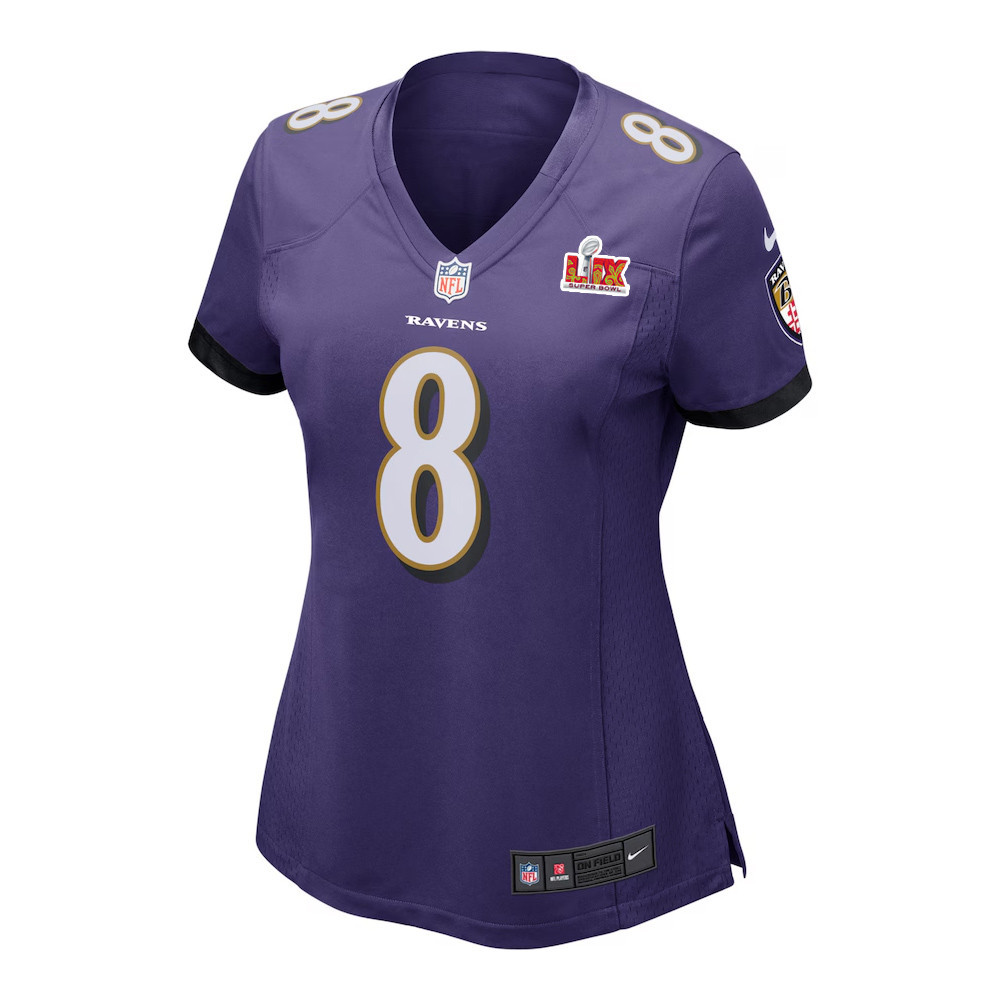 Lamar Jackson #8 Baltimore Ravens Super Bowl LIX Purple NFL Jersey Women's