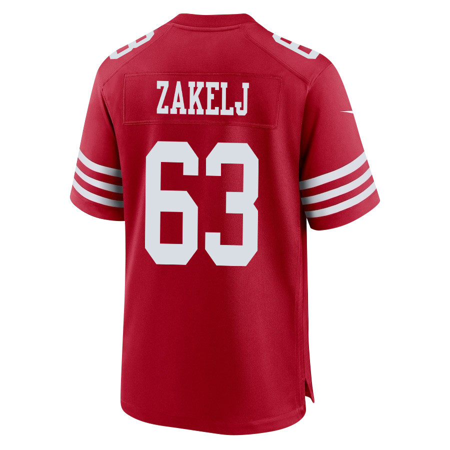 Nick Zakelj 63 San Francisco 49ers Super Bowl LVIII Patch Game Scarlet NFL Jersey Men's