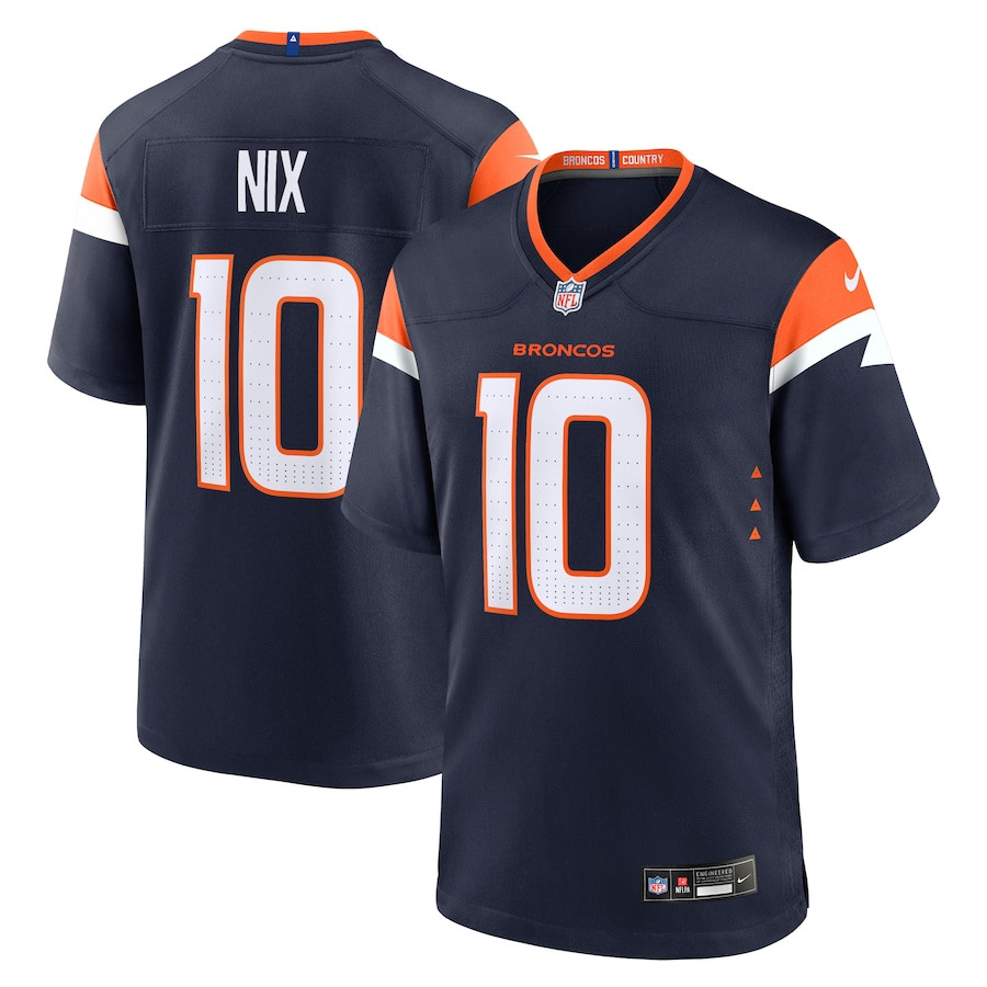 Bo Nix 10 Denver Broncos Alternate Game Navy NFL Jersey Men's