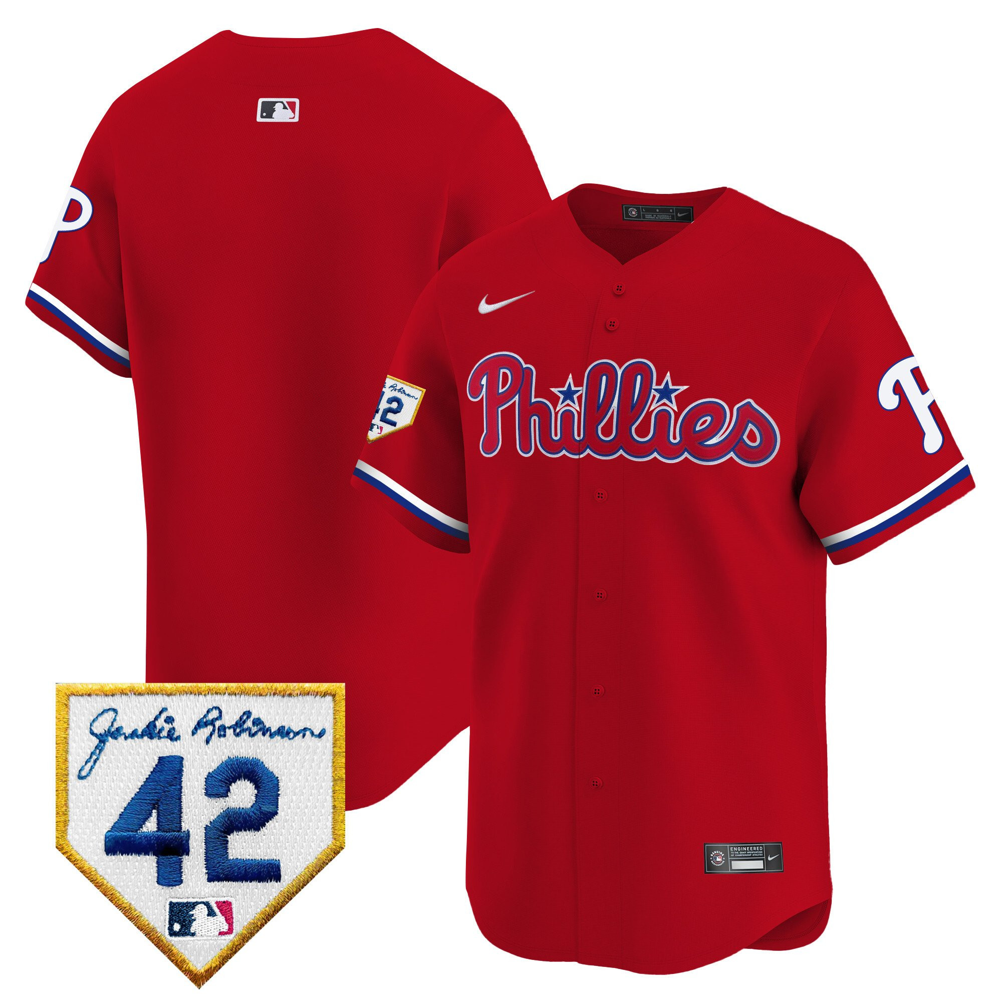 Philadelphia Phillies 2024 Jackie Robinson Patch Red MLB Jersey Men's