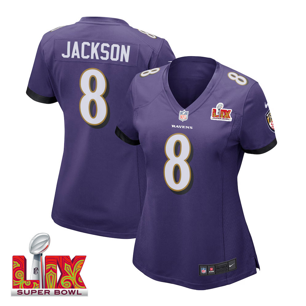 Lamar Jackson #8 Baltimore Ravens Super Bowl LIX Purple NFL Jersey Women's