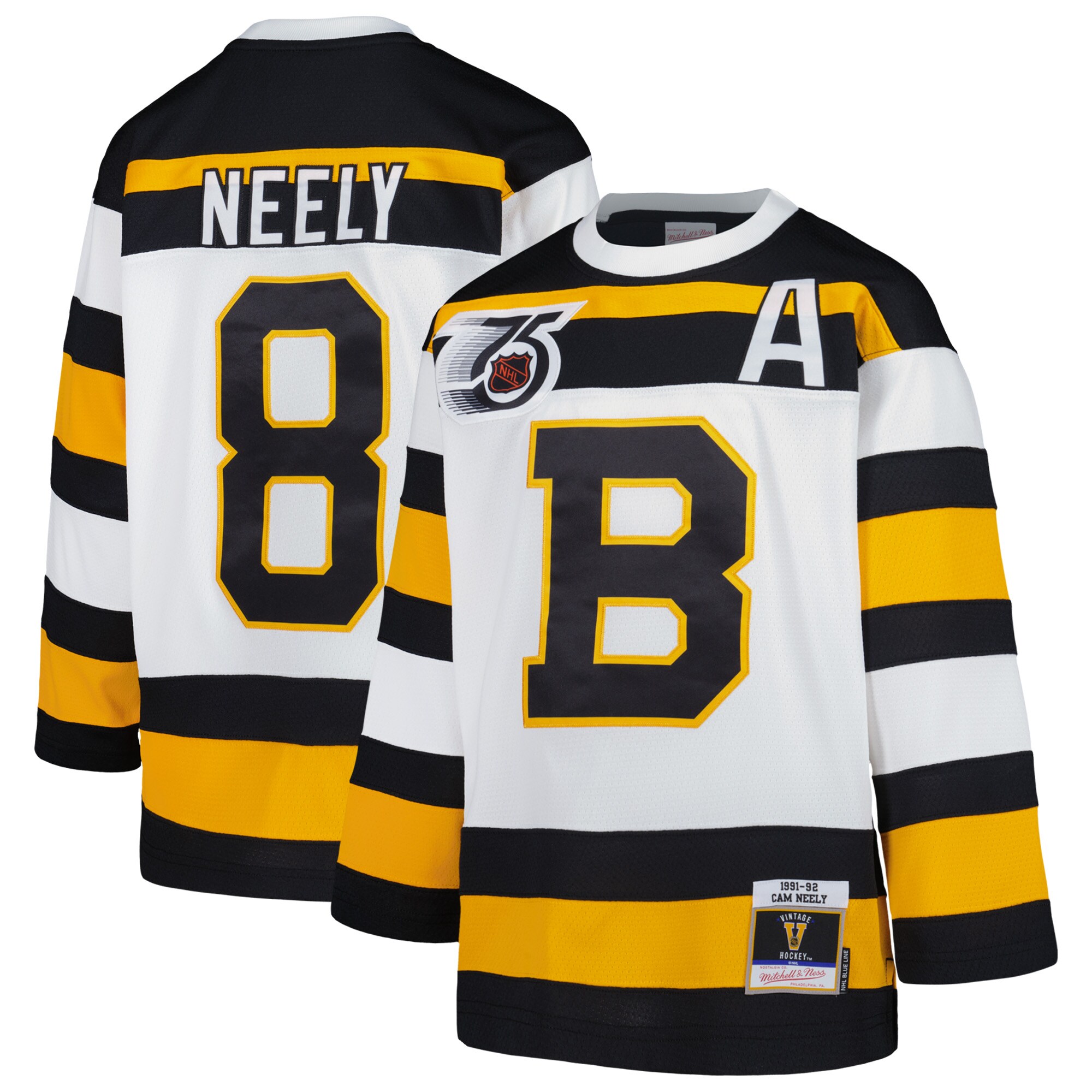 Boston Bruins Cam Neely Mitchell Ness White 1991 Blue Line Player NHL Jersey Youth