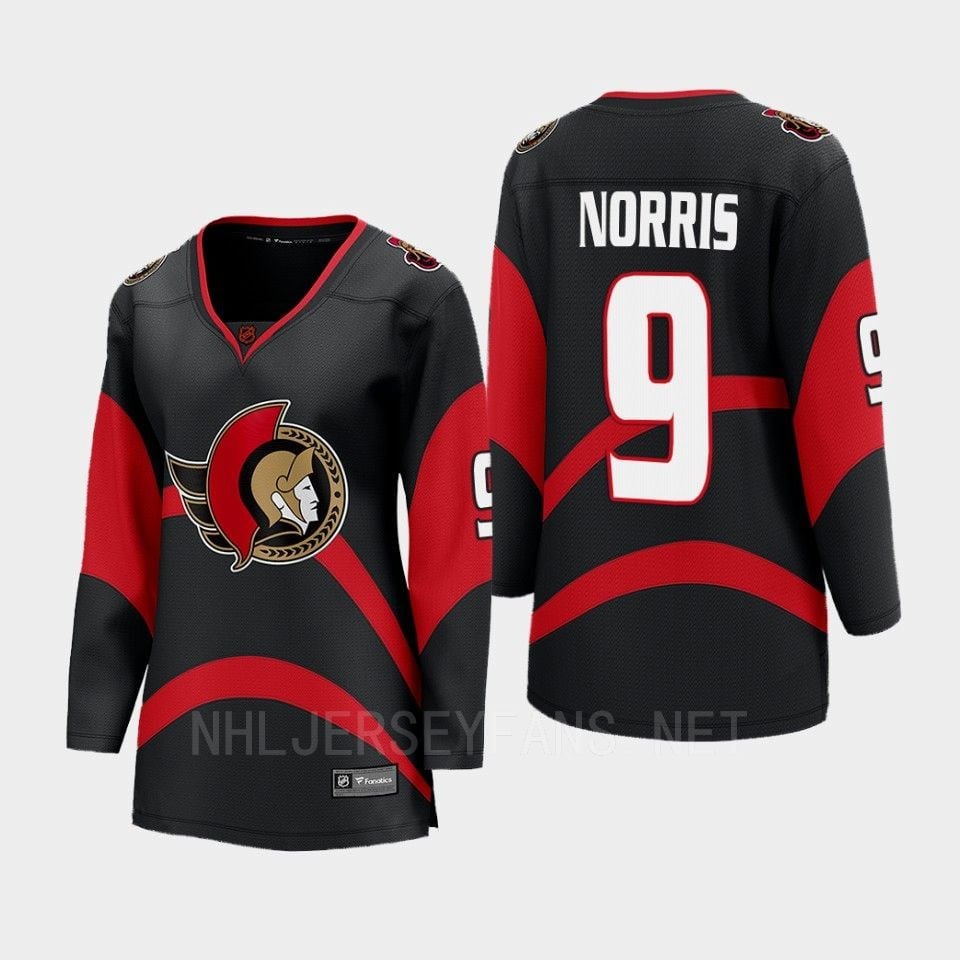Ottawa Senators 9 Josh Norris Reverse Retro Black Equipment, Women NHL Jersey Women's