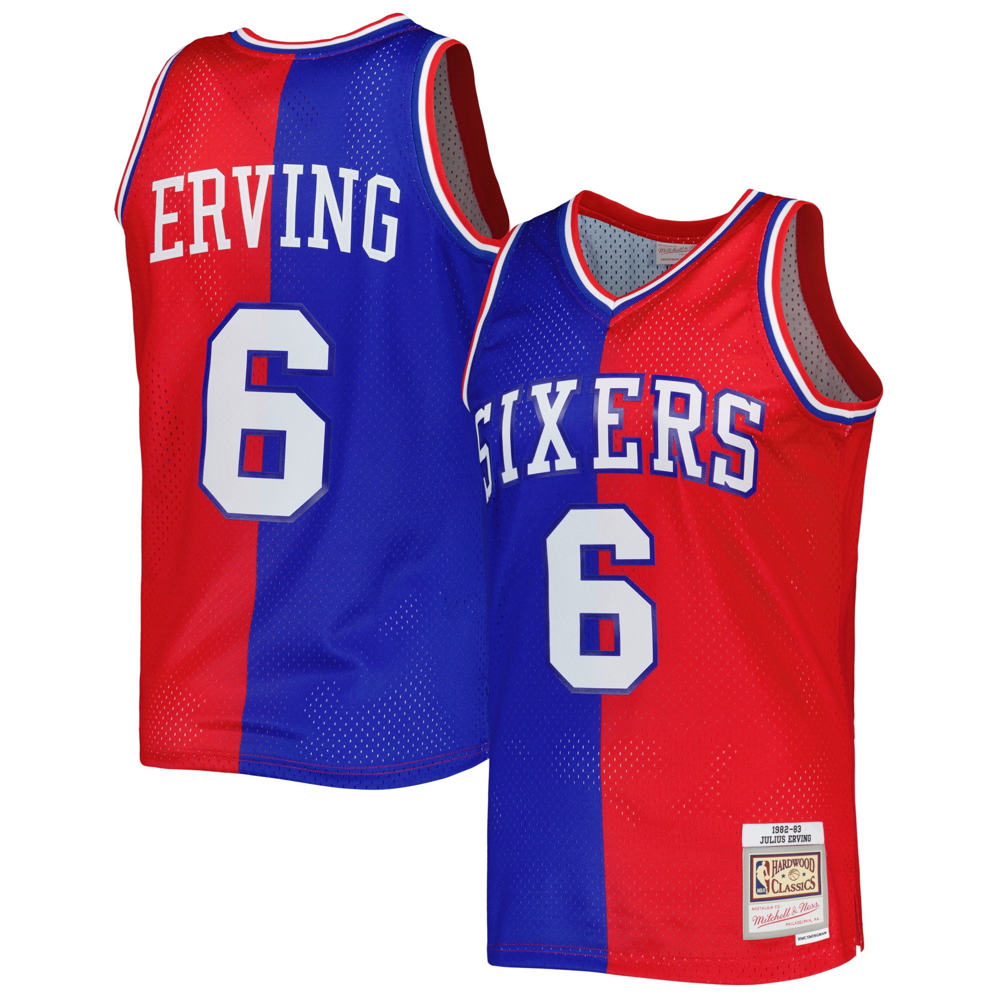 Mitchell Ness Julius Erving Royal/Red Philadelphia 76ers Hardwood Classics 1982/83 Split Swingman NBA Jersey Men's
