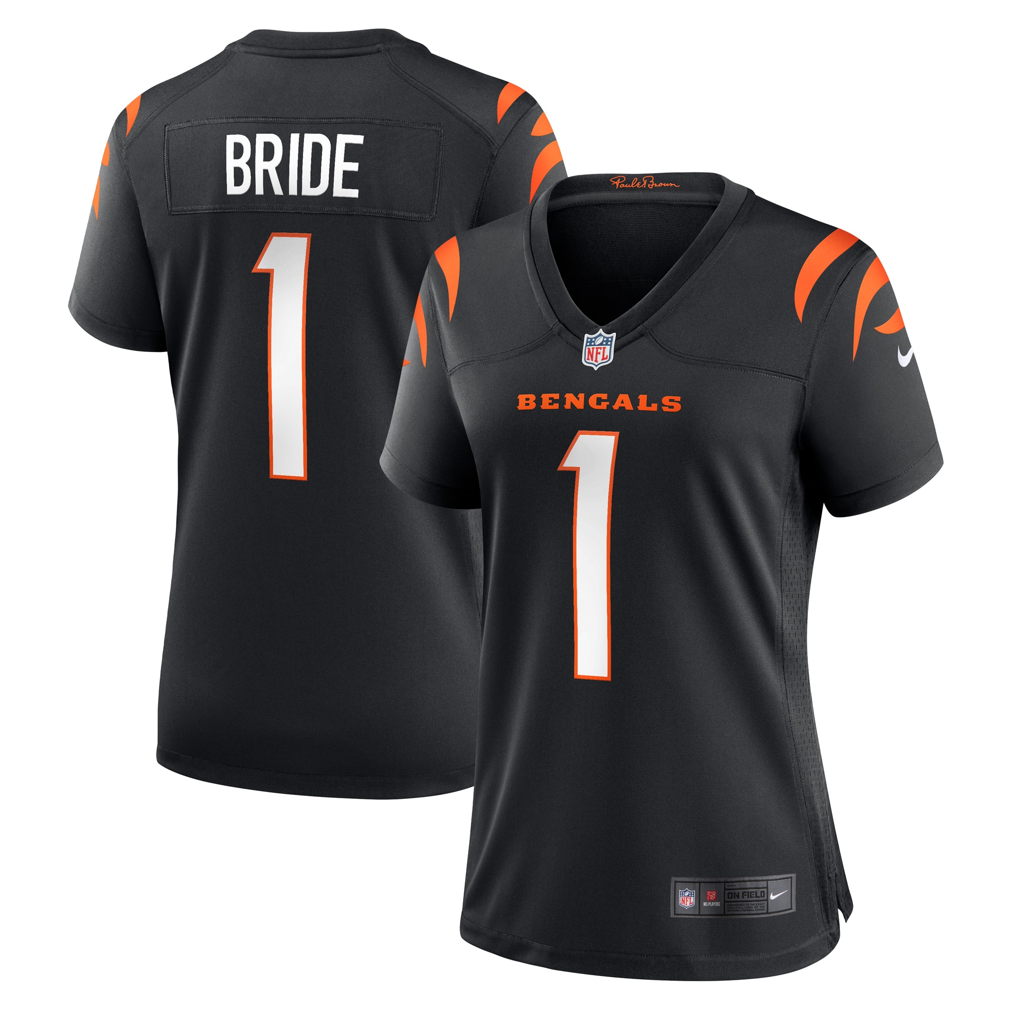 Cincinnati Bengals Number 1 Bride Black Game NFL Jersey Women's