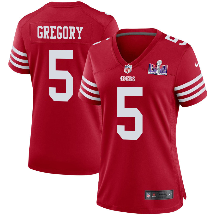Randy Gregory 5 San Francisco 49ers Super Bowl LVIII Patch Game Scarlet NFL Jersey Women's