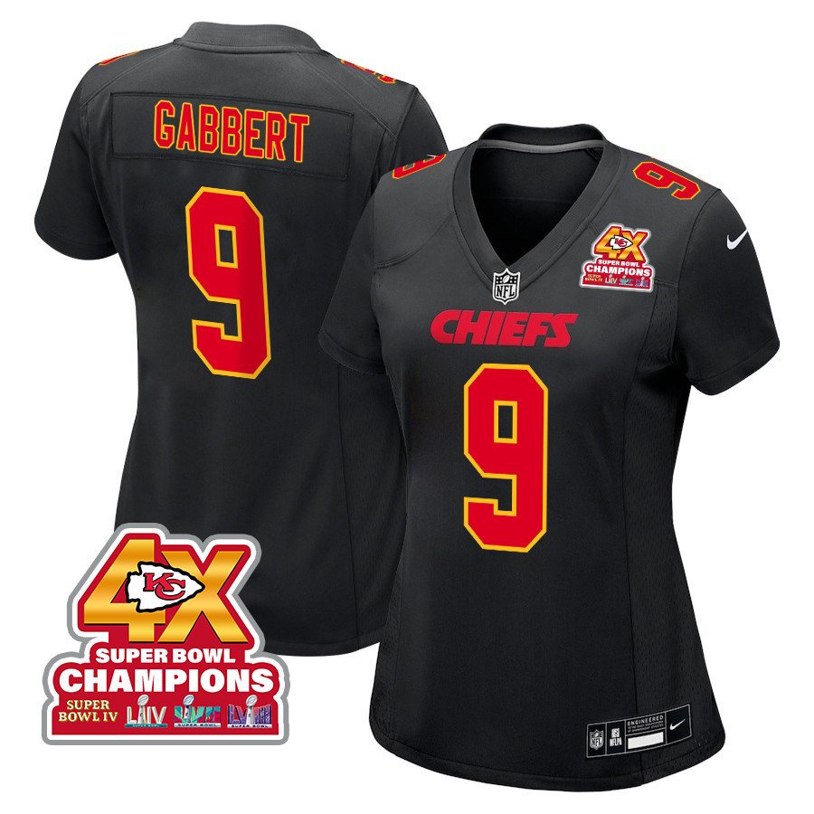 Blaine Gabbert 9 Kansas City Chiefs Super Bowl LVIII Champions 4X Fashion Game Carbon Black NFL Jersey Women's