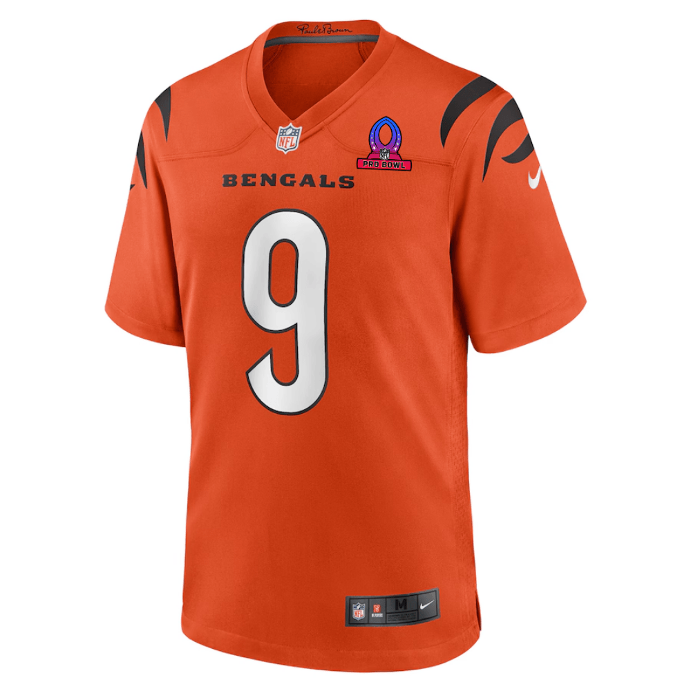 Joe Burrow 9 Cincinnati Bengals 2025 Pro Bowl Patch Game Orange NFL Jersey Men's