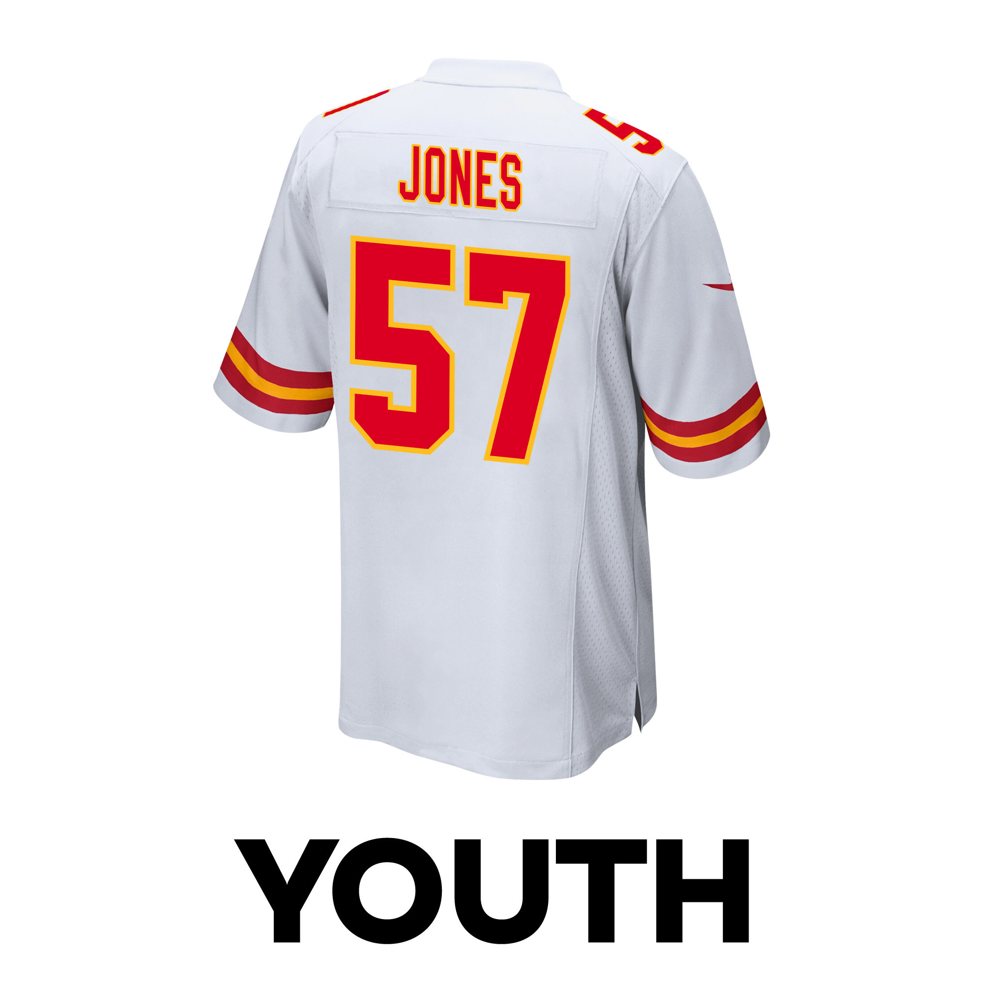 Truman Jones 57 Kansas City Chiefs Super Bowl LVIII Champions 4X Game White NFL Jersey Youth