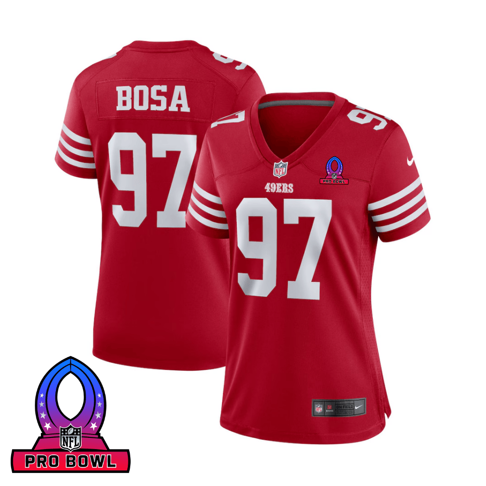 Nick Bosa 97 San Francisco 49ers 2025 Pro Bowl Patch Game Scarlet NFL Jersey Women's