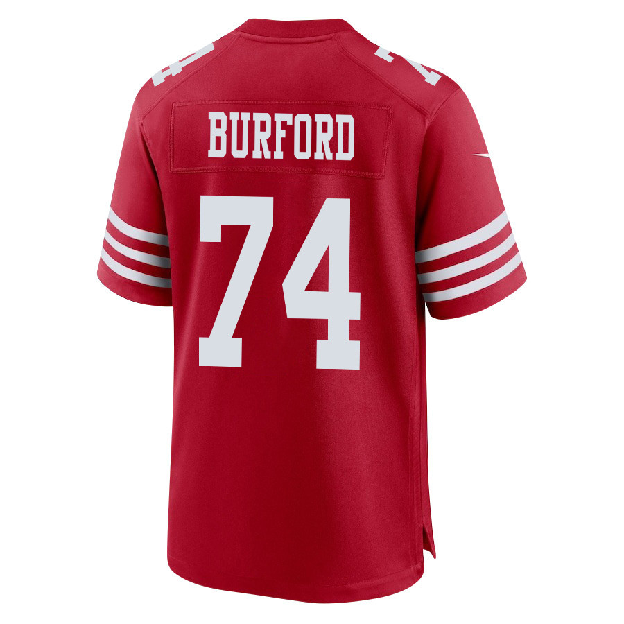 Spencer Burford 74 San Francisco 49ers NFC Champions Patch Game Scarlet NFL Jersey Men's