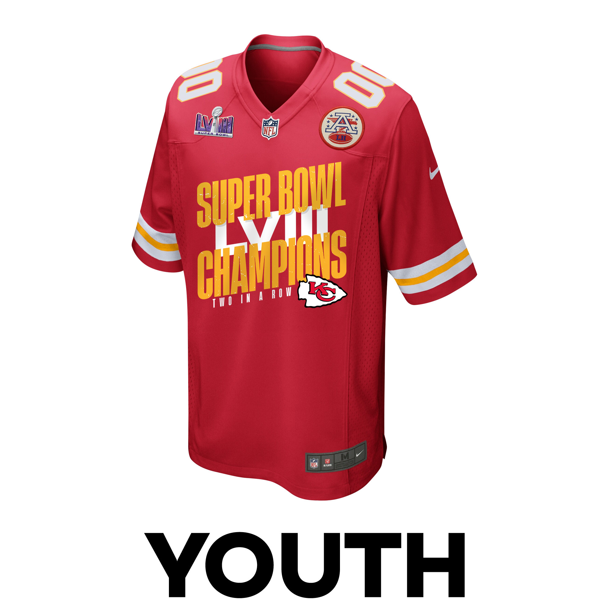 Kansas City Chiefs Super Bowl LVIII Champions Iconic Victory Game Scarlet NFL Jersey Youth