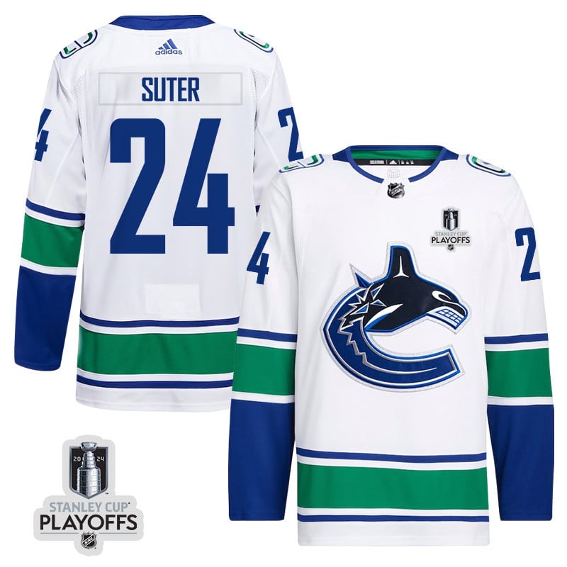 Pius Suter 24 Vancouver Canucks 2024 Playoffs Patch Away White NHL Jersey Men's