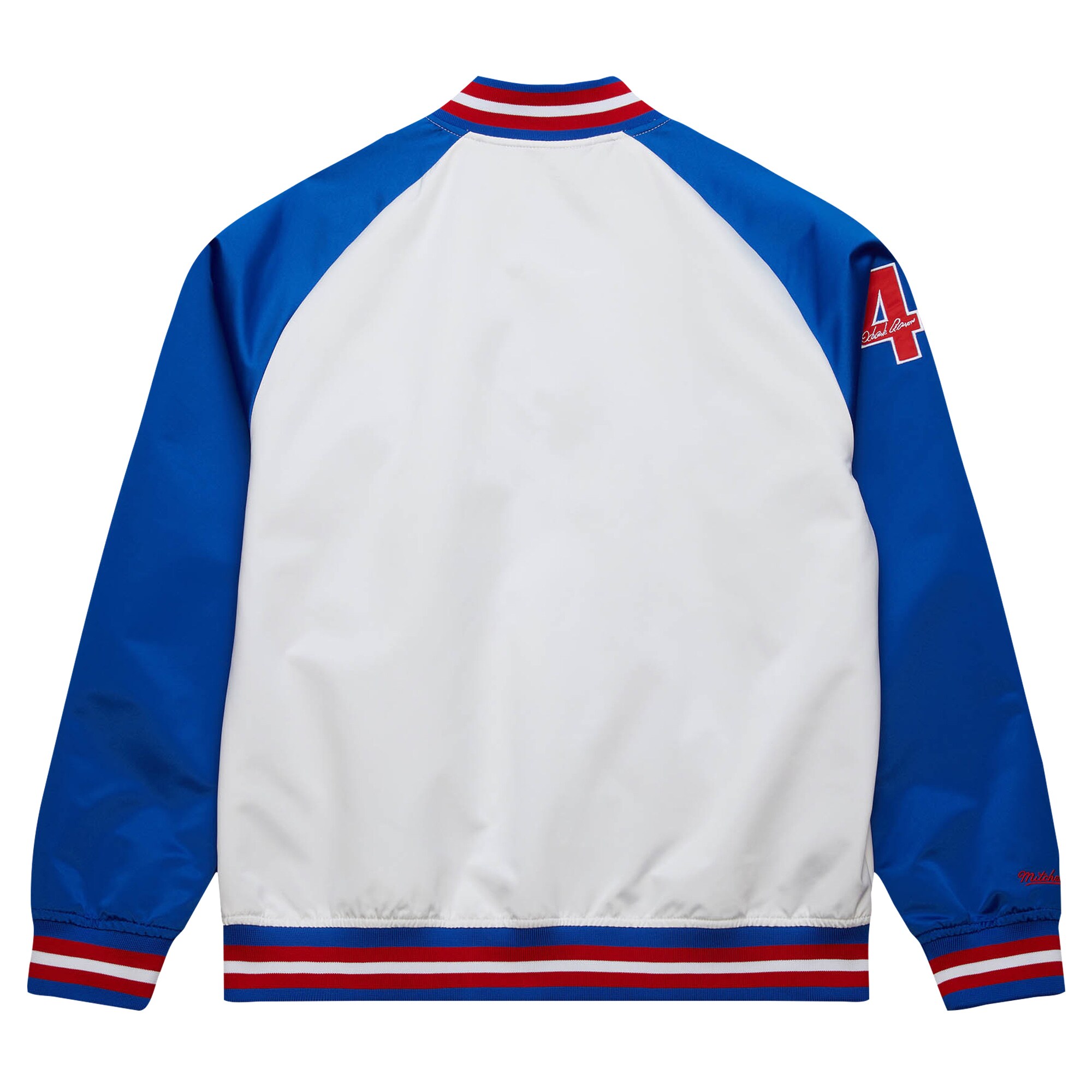 Atlanta Braves Hank Aaron Mitchell Ness White/Royal Cooperstown Collection Legends Lightweight Satin Raglan Full-Snap Jacket MLB Jersey Men's