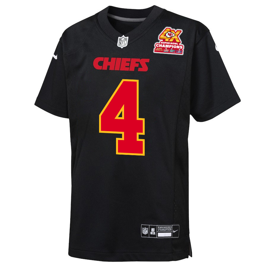 Clyde Edwards-Helaire 25 Kansas City Chiefs Super Bowl LVIII Champions 4X Fashion Game Carbon Black NFL Jersey Youth