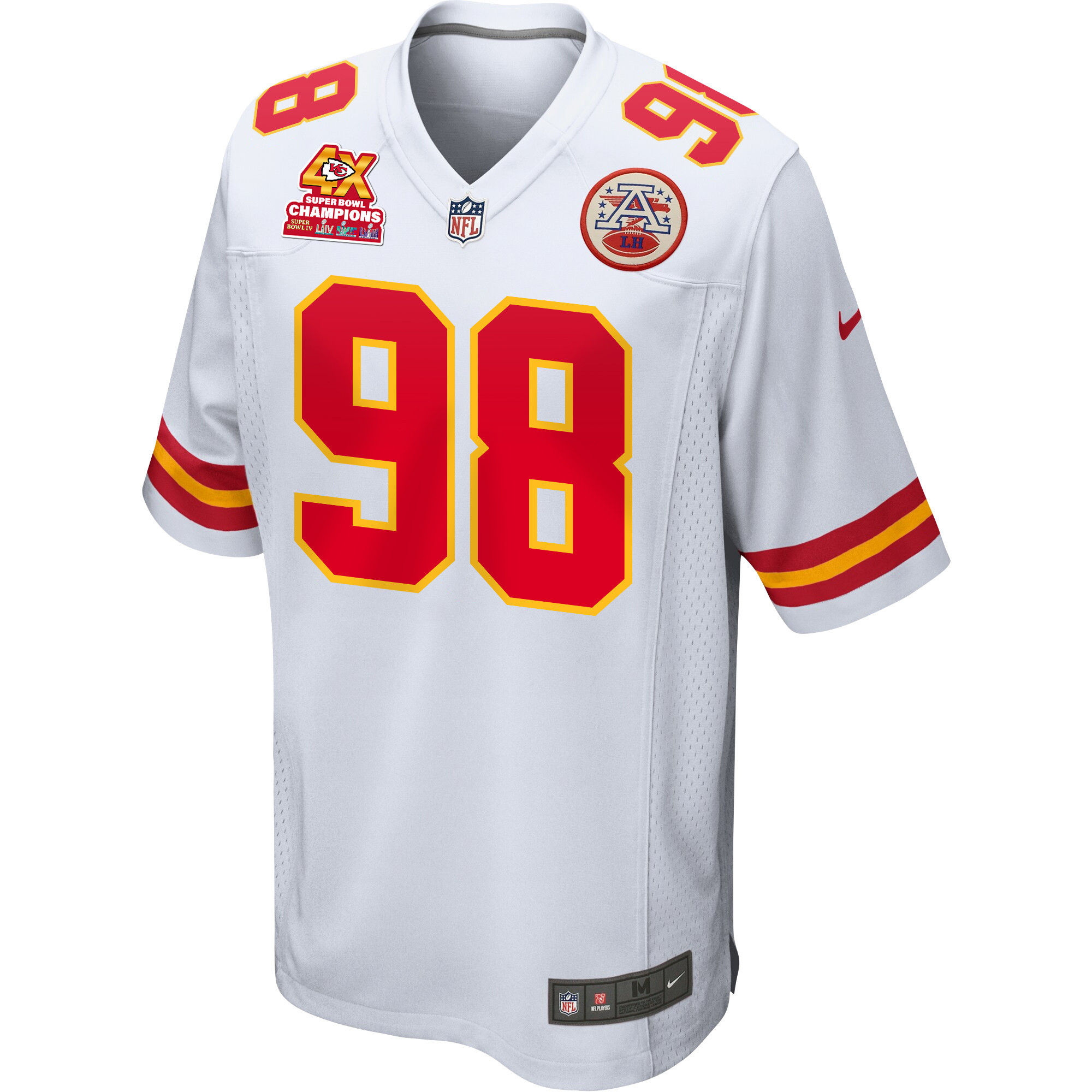 Tershawn Wharton 98 Kansas City Chiefs Super Bowl LVIII Champions 4X Game White NFL Jersey Men's