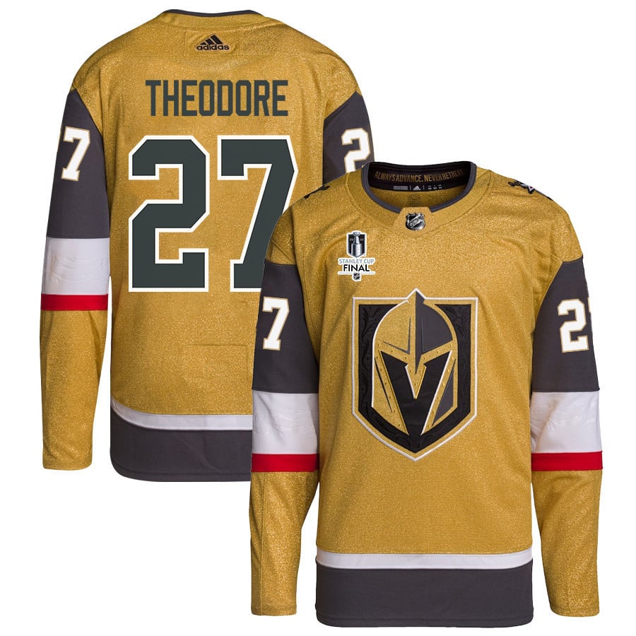 Shea Theodore 27 Vegas Golden Knights Stanley Cup 2023 Final Patch Home Breakaway Gold NHL Jersey Men's