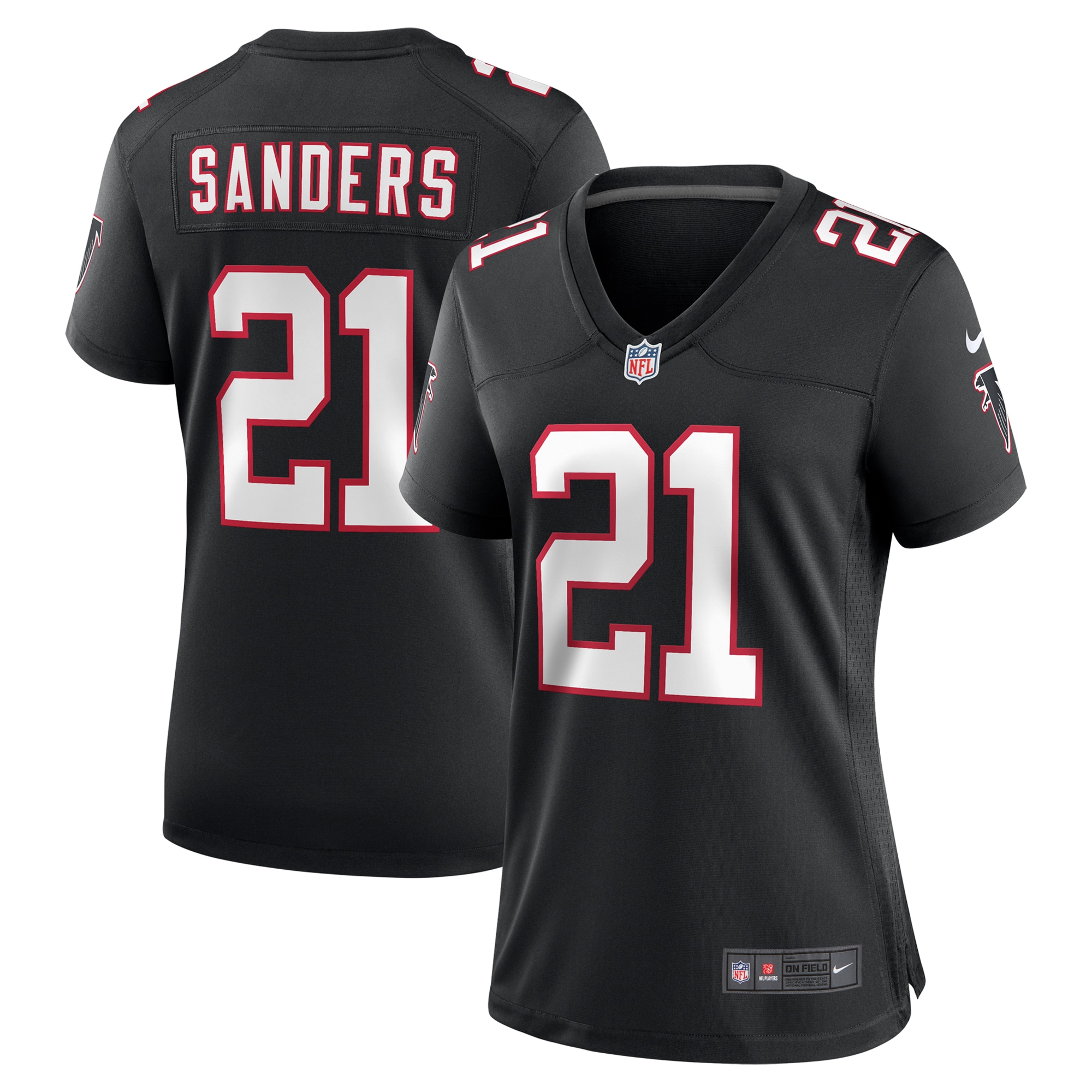 Atlanta Falcons Deion Sanders Black Alternate Retired Player Game NFL Jersey Women's