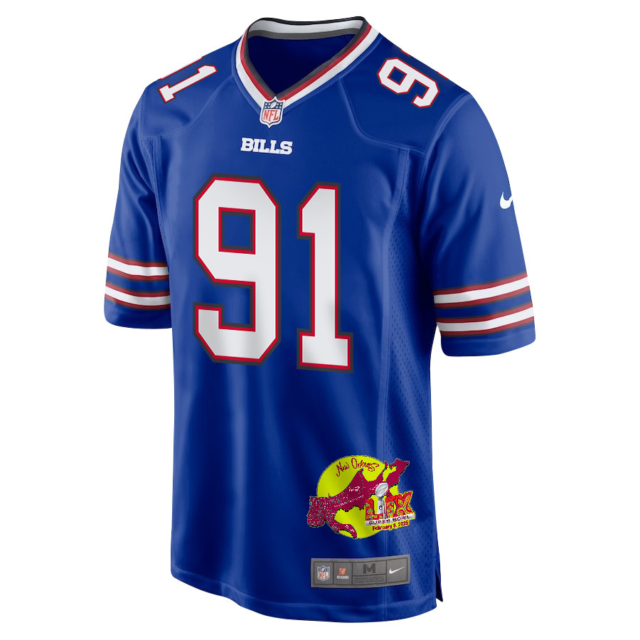 Ed Oliver 91 Buffalo Bills Super Bowl LIX New Orleans Patch Game Royal NFL Jersey Men's