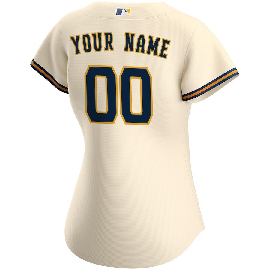 Milwaukee Brewers Home Custom Cream MLB Jersey Women's