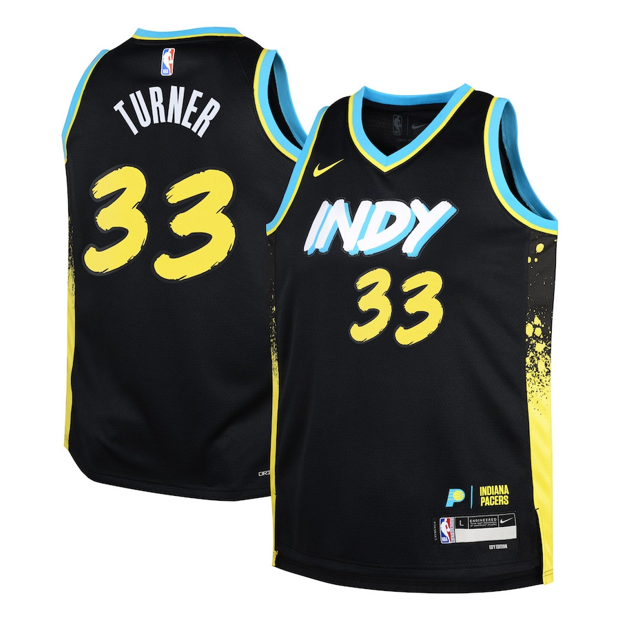 Myles Turner 33 Indiana Pacers 2023/24 City Edition Swingma Black NBA Jersey Youth