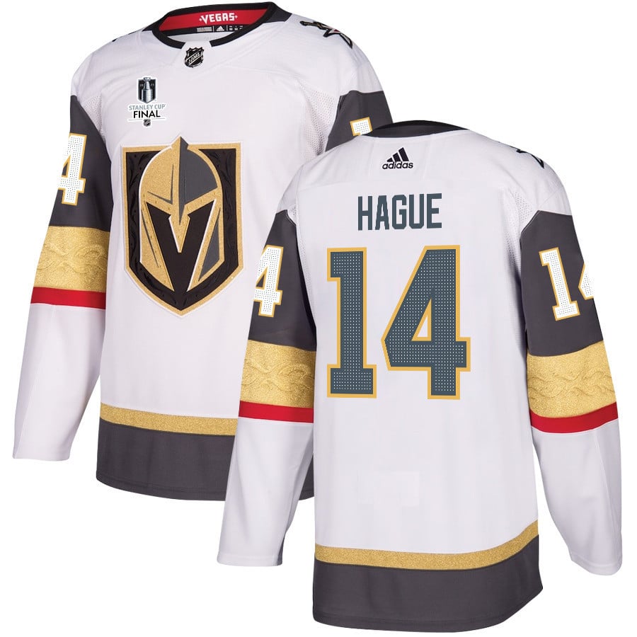 Nicolas Hague 14 Vegas Golden Knights Stanley Cup 2023 Final Patch Away Breakaway White NHL Jersey Men's