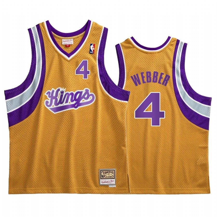 Chris Webber 4 Sacramento Kings Gold Hardwood Classics NBA Jersey Men's