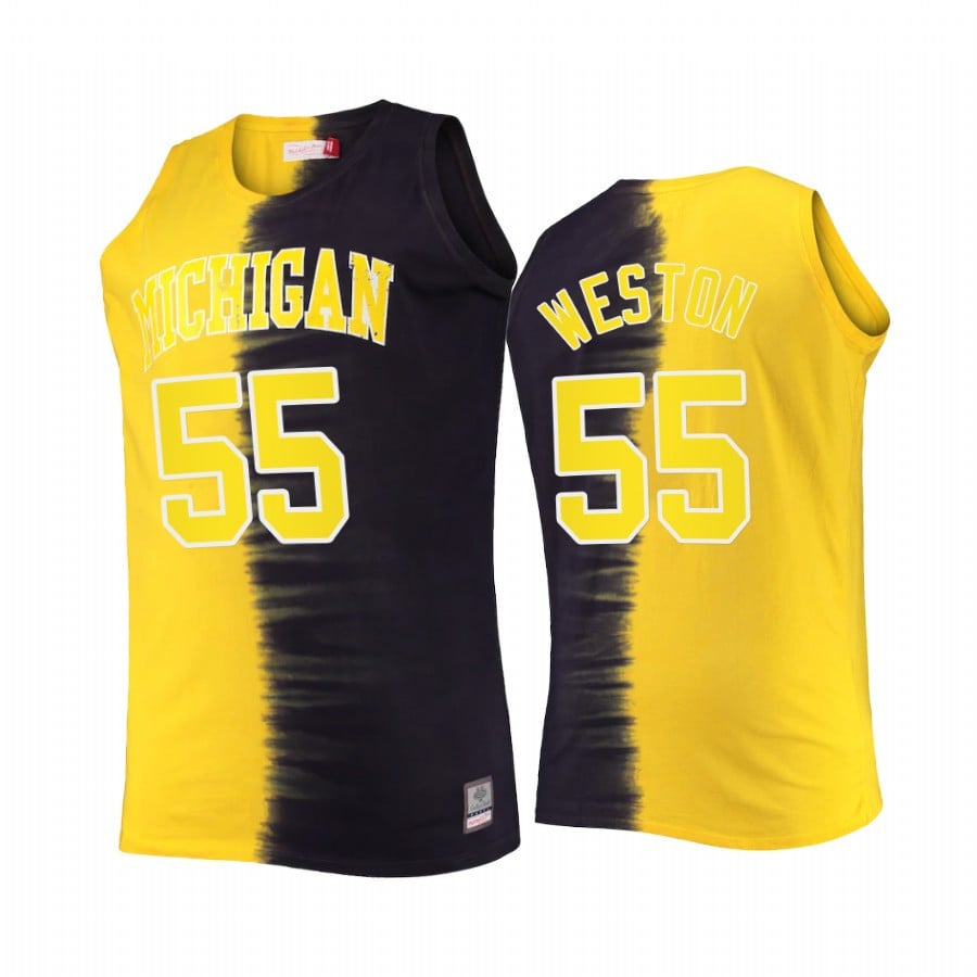 Cameron Weston 55 Michigan Wolverines Navy Maize Classic Tie-Dye Color Crash NCAA Jersey Men's