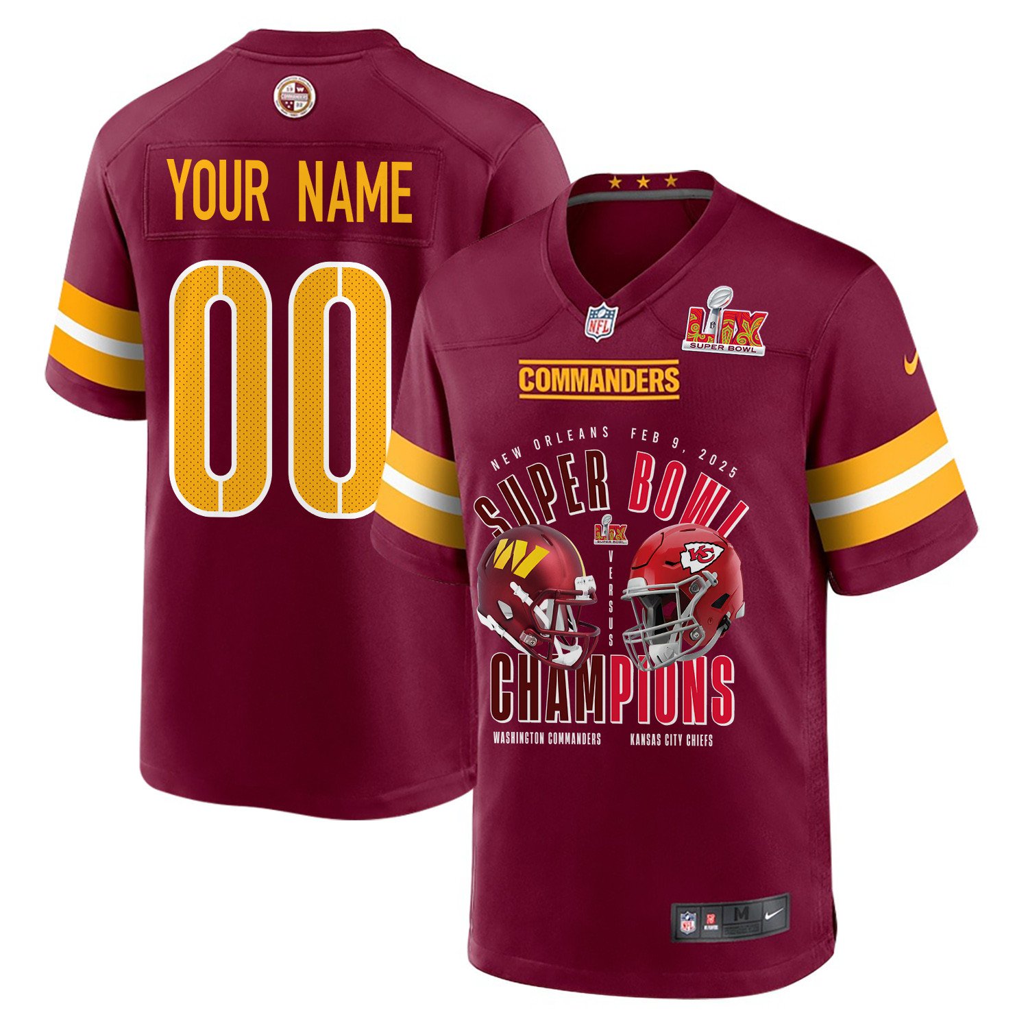 Washington Commanders Vs. Kansas City Chiefs Super Bowl LIX Game Custom Burgundy NFL Jersey Men's