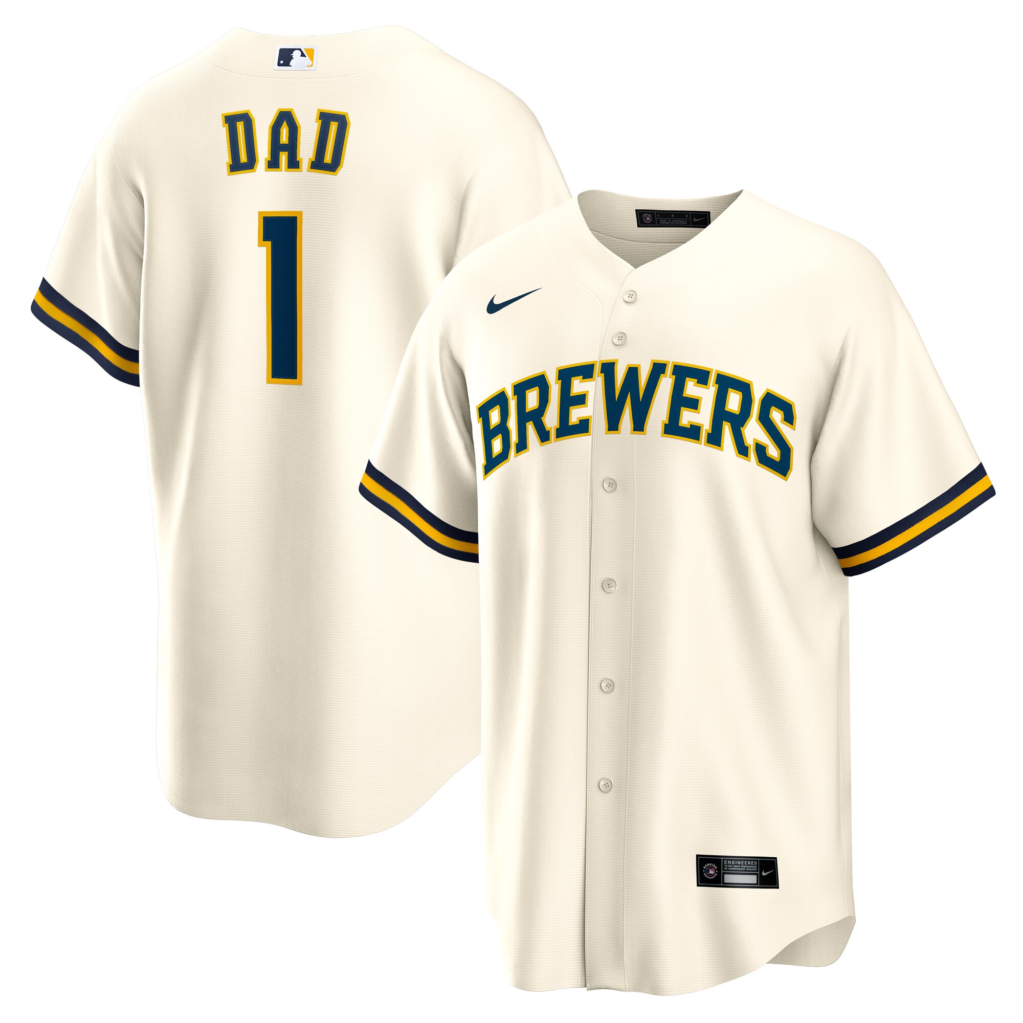 Milwaukee Brewers White #1 Dad Home MLB Jersey Men's