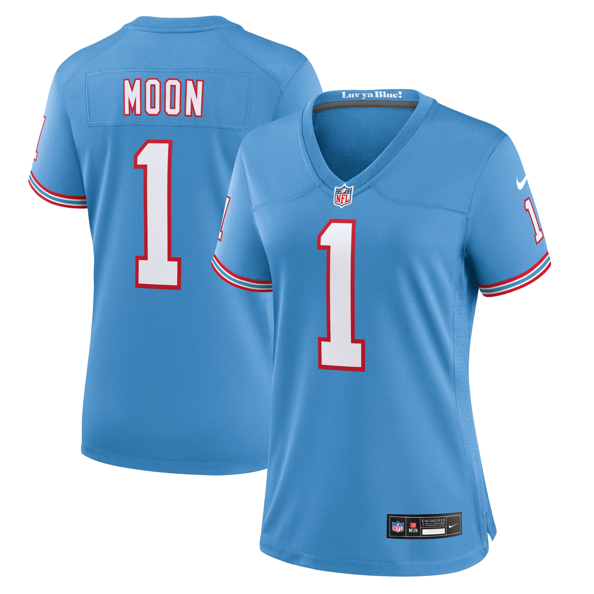 Tennessee Titans Warren Moon Light Blue Oilers Throwback Retired Player Game NFL Jersey Women's