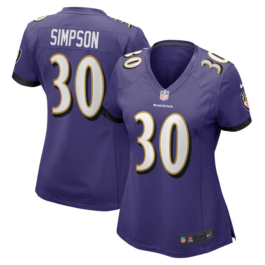 Trenton Simpson 30 Baltimore Ravens Game Purple NFL Jersey Women's