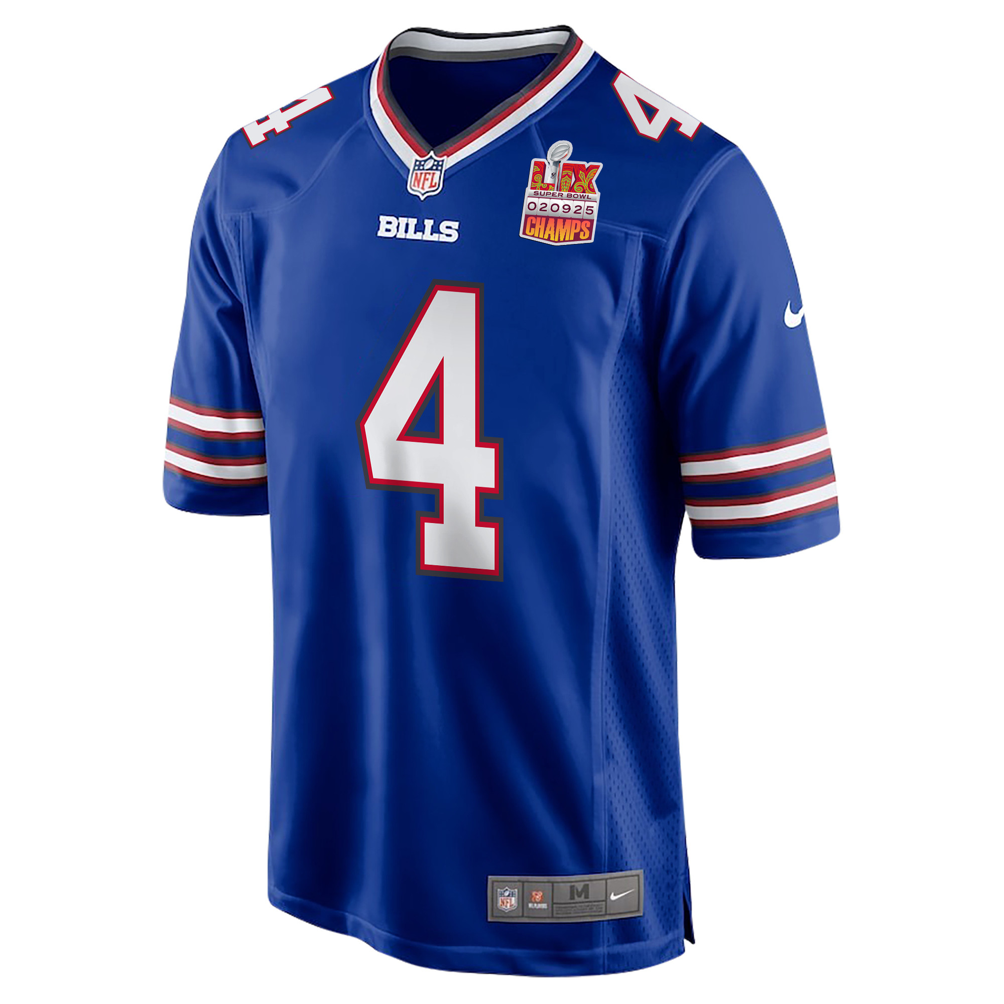 James Cook 4 Buffalo Bills Super Bowl LIX Champions Patch Game Royal NFL Jersey Men's