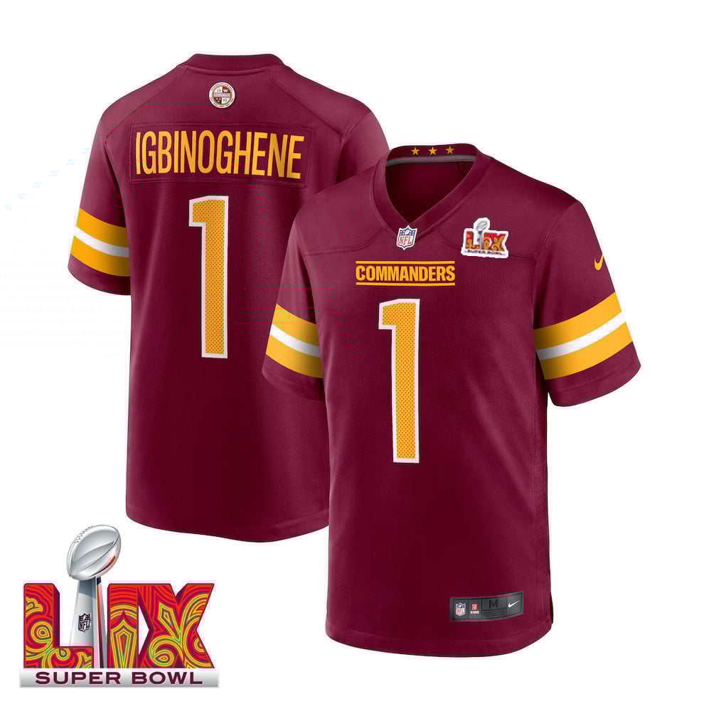 Noah Igbinoghene #1 Washington Commanders Super Bowl LIX Burgundy NFL Jersey Men's