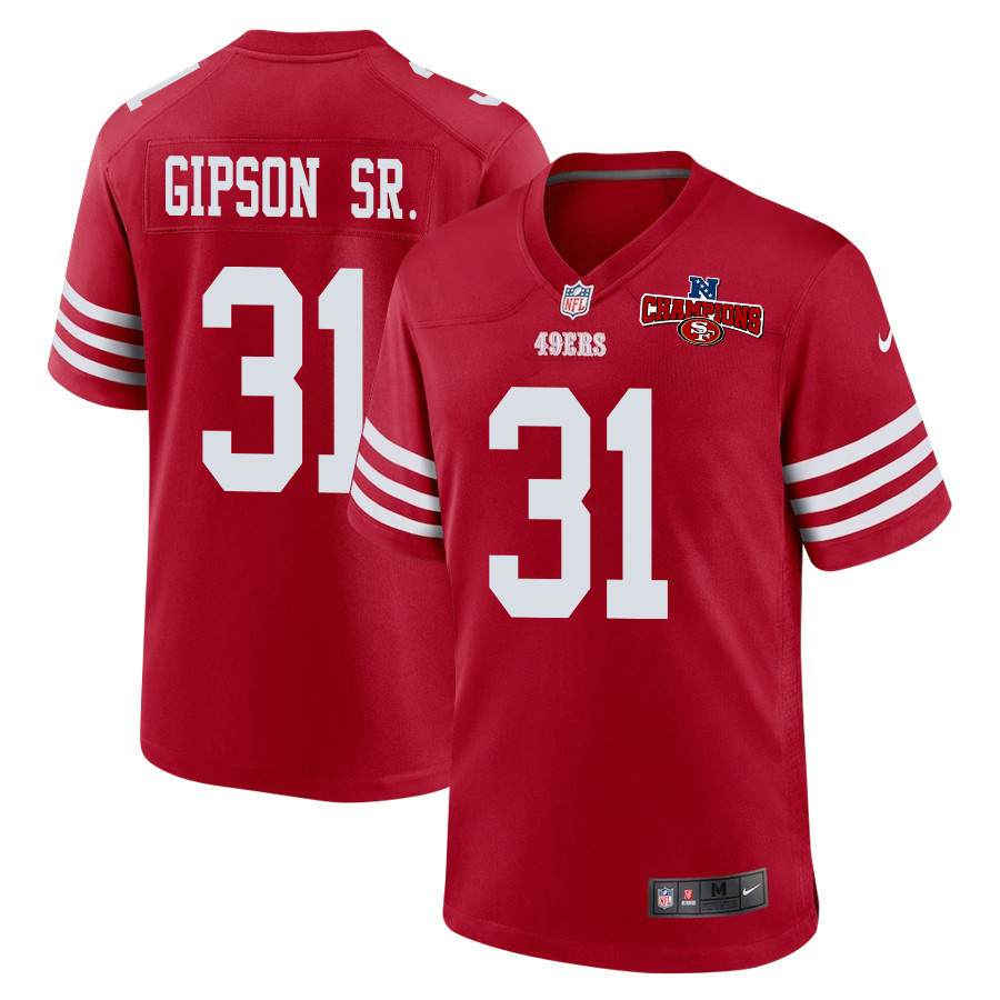 Tashaun Gipson Sr. 31 San Francisco 49ers NFC Champions Patch Game Scarlet NFL Jersey Men's