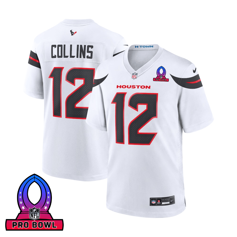 Nico Collins 12 Houston Texans 2025 Pro Bowl Patch Game White NFL Jersey Men's