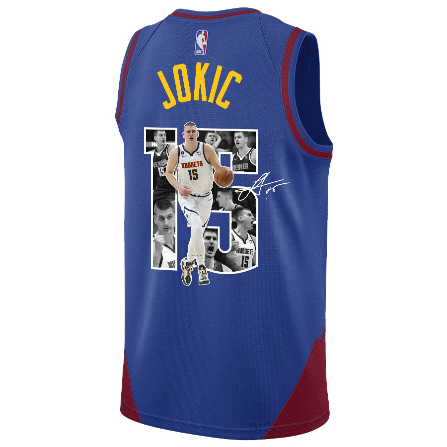 Nikola Jokic 15 Denver Nuggets Unpredictable Superstar 2023 Champions Swingman Blue NBA Jersey Men's