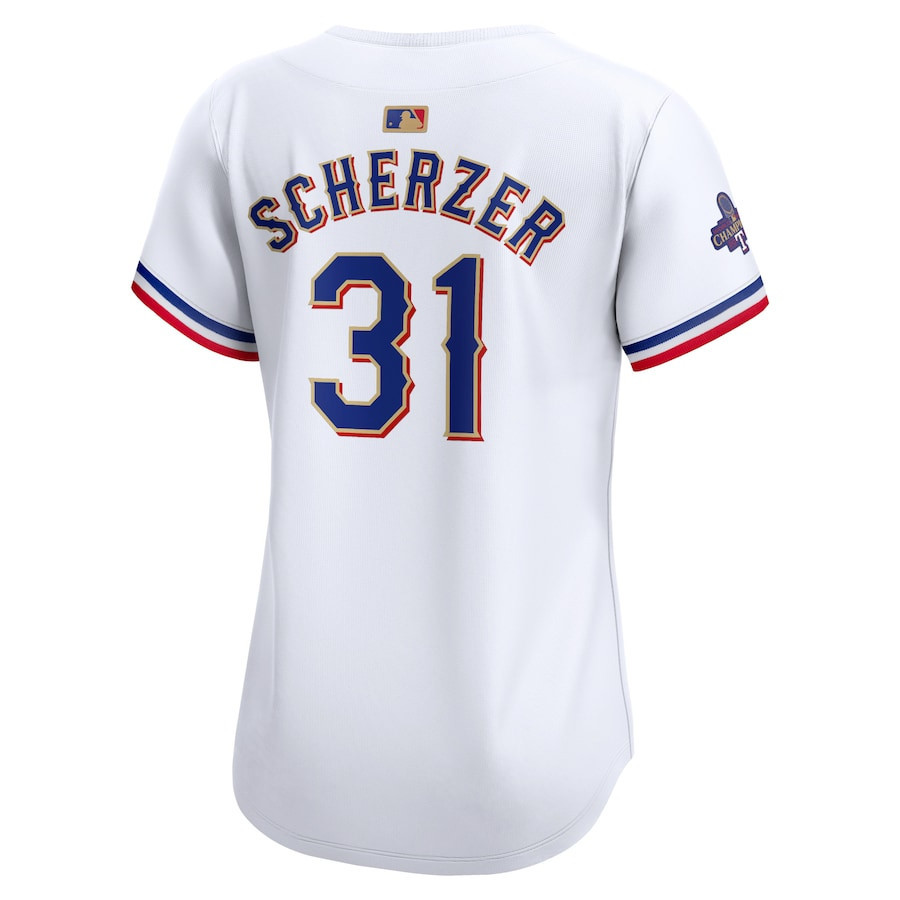 Max Scherzer 31 Texas Rangers 2024 Gold Collection Limited White MLB Jersey Women's