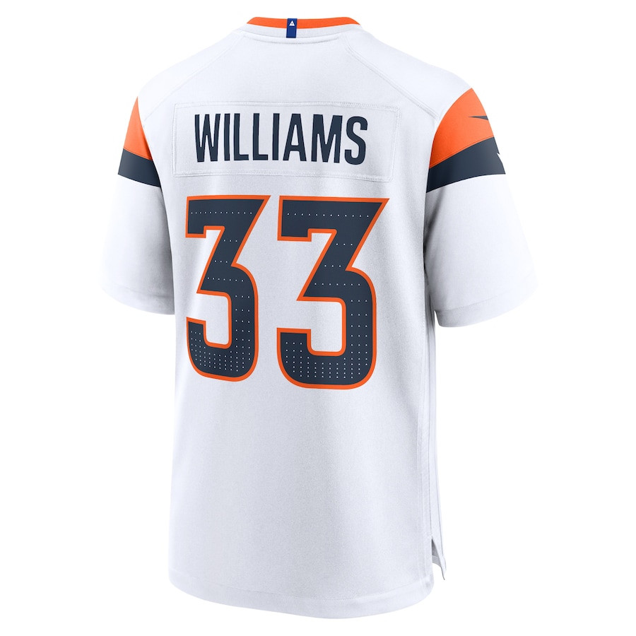 Javonte Williams 33 Denver Broncos Game White NFL Jersey Men's