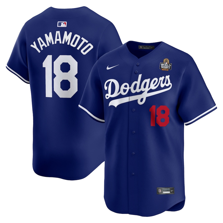 Yoshinobu Yamamoto 18 Los Angeles Dodgers 2024 World Series Home Limited Player Royal MLB Jersey Men's