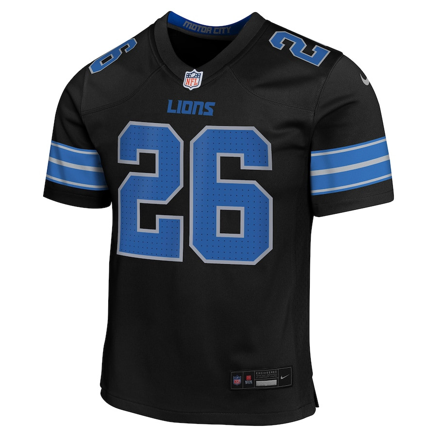 Jahmyr Gibbs 26 Detroit Lions Alternate Player Game Black NFL Jersey Youth