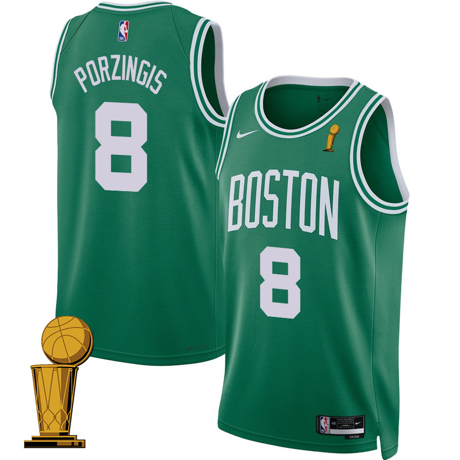 Kristaps Porzingis 8 Boston Celtics 2024 FINALS CHAMPIONS Icon Edition Kelly Green NBA Jersey Men's