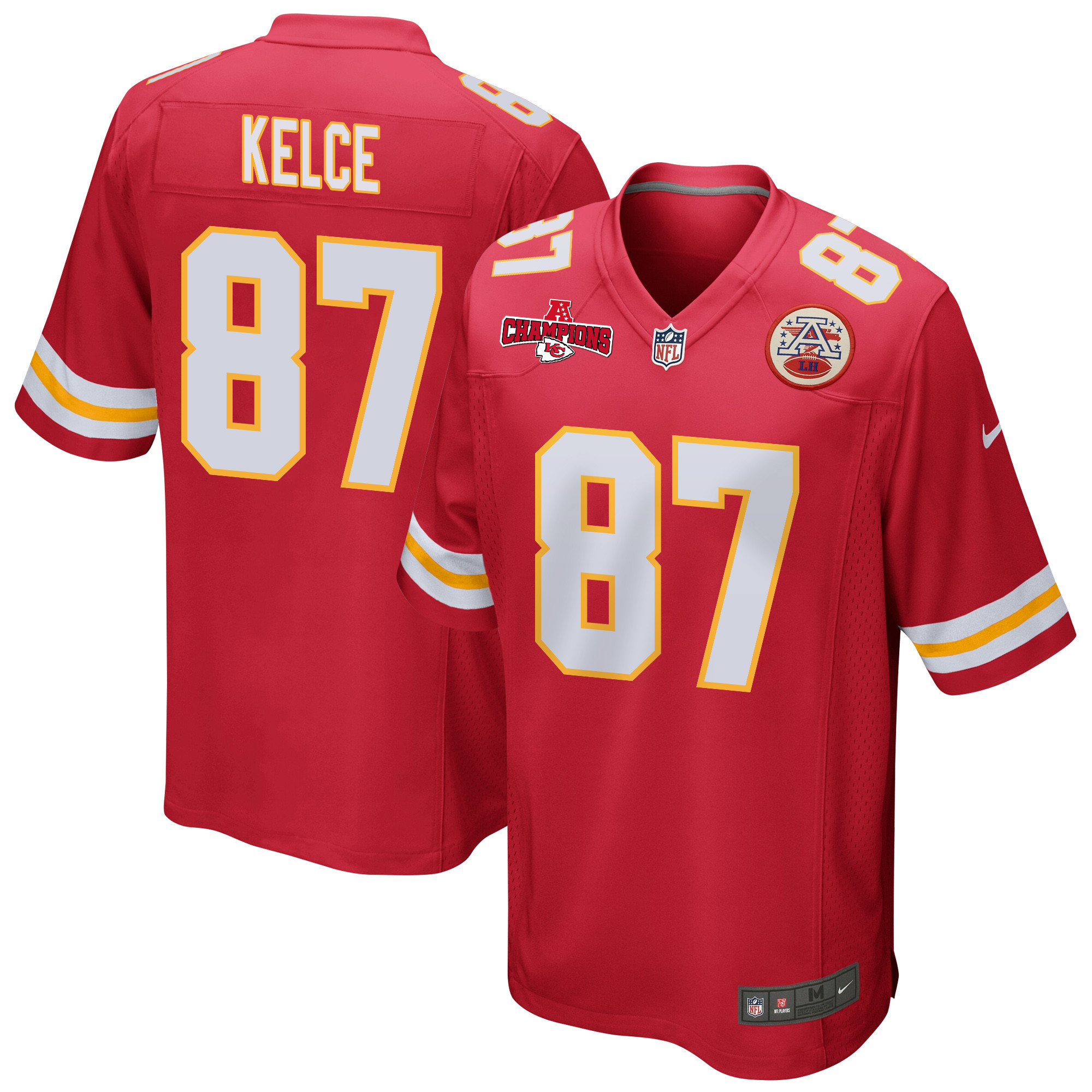 Travis Kelce 87 Kansas City Chiefs AFC Champions Patch Game Red NFL Jersey Men's