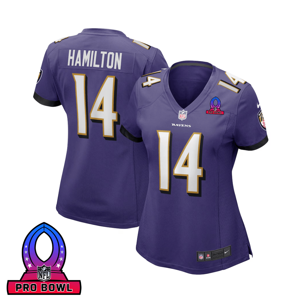 Kyle Hamilton 14 Baltimore Ravens 2025 Pro Bowl Patch Game Purple NFL Jersey Women's
