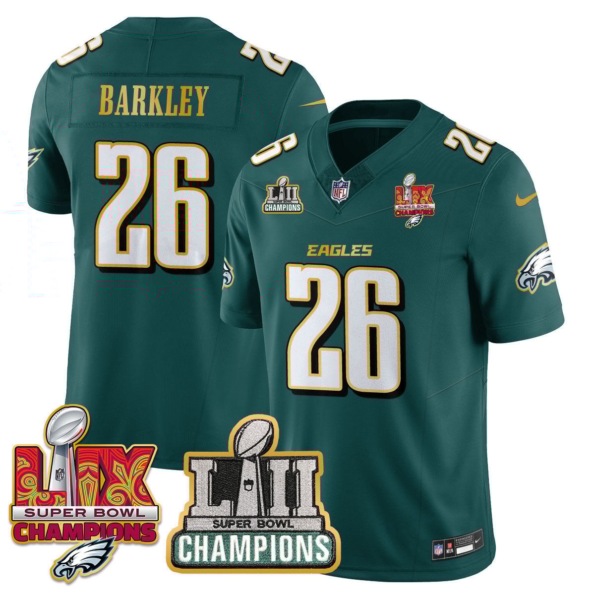 Saquon Barkley 26 Philadelphia Eagles LII-LIX Super Bowl Champions Vapor Limited Gold Midnight Green NFL Jersey Men's